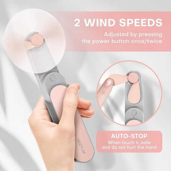 Pink Handheld Mini Fan, Travel Mini Fan Rechargeable [9-15 Working Hours] - Picture 3 of 5